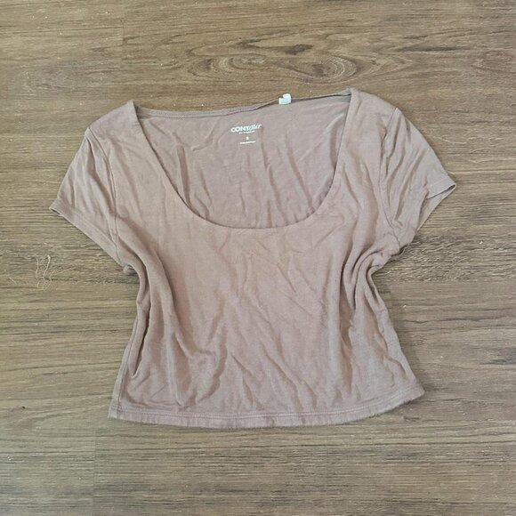 Light Brown Short Sleeve Scoop Neck Contour by Pacsun Crop Top - Picture 2 of 5